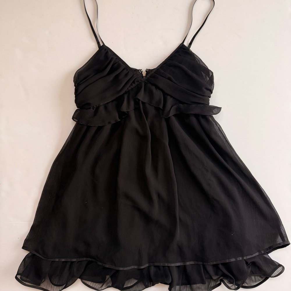 Elegant Black Spaghetti Strap Ruffle Dress